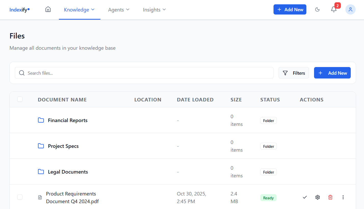 Indexify Files Management Interface